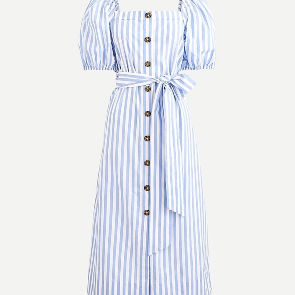 NWT J.Crew $148 Cottage Dress in Stripe Puff Sleeve Belted Blue & White Sz S‎